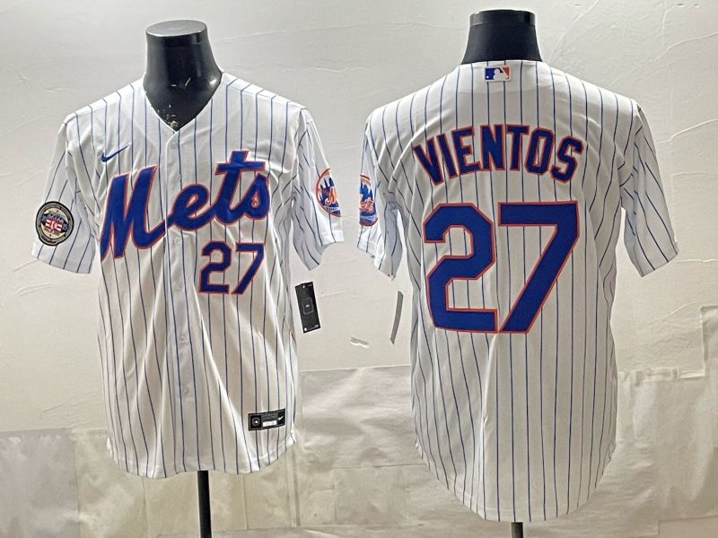 2026 Men Nike New York Mets #27 Vientos White Stripe Game MLB Jersey 007->new york mets->MLB Jersey